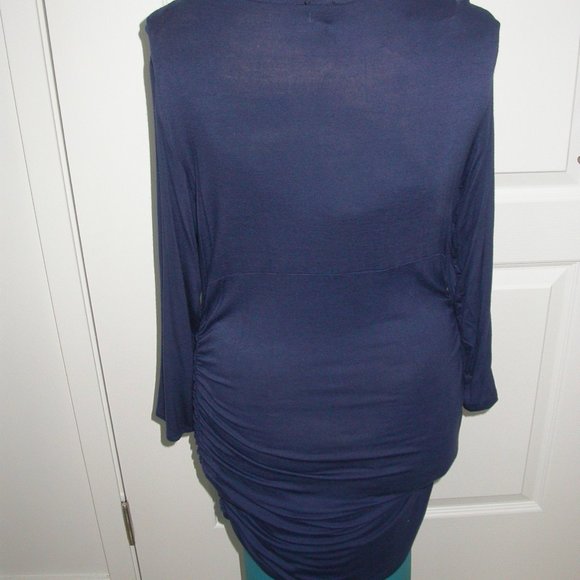 Navy Blue Rauched Deep V-neck Tunic - Picture 3 of 6